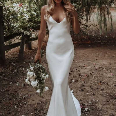 V-neckline Backless Simple Boho Wedding Dresses 2020 from NarsBridal -   18 wedding Gown 2019 ideas