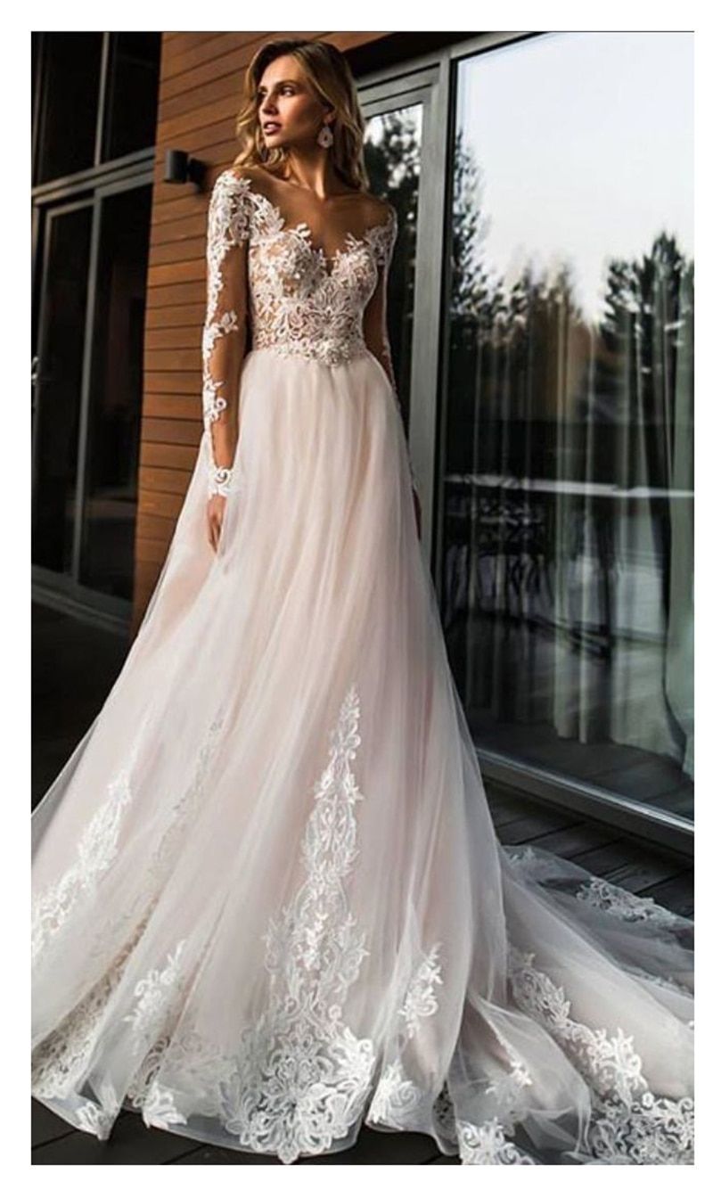 Elegant Lace V-Neck Romantic Floor Length Wedding Gown -   18 wedding Gown 2019 ideas