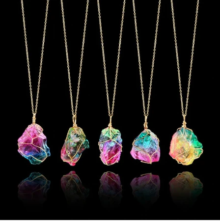 Rainbow Quartz Healing Crystal Pendant Necklace with Metal Chain -   20 women’s jewelry Necklace stone pendants ideas