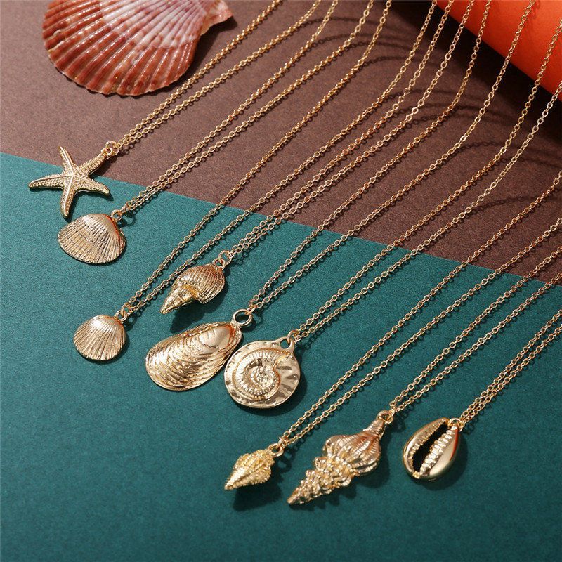 9 Design Fashion Shell Starfish Pendant Necklaces For Women Girls Gifts Vintage Gold Color Choker Bohemian Necklace Jewelry | Aalamey Shop -   20 women’s jewelry Necklace stone pendants ideas