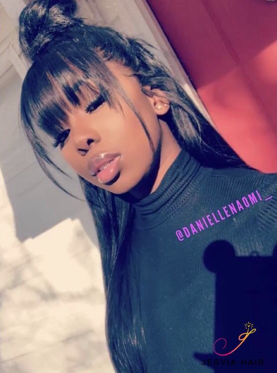 Pretty lace frontal wig with bang, and half bun hairstyle -   10 baddie hairstyles With Bangs ideas