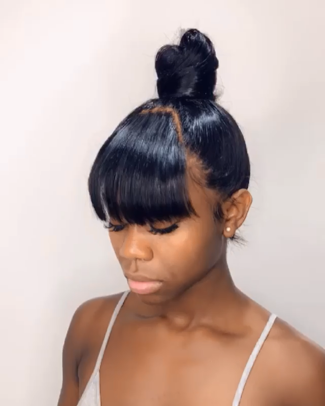 Silky Straight 360 Lace Front Wigs Virgin Human Hair With Bangs -   10 baddie hairstyles With Bangs ideas