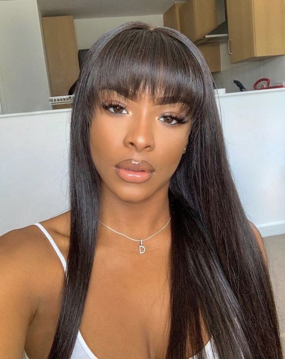 Lace wigs with bangs, try it never miss it -   10 baddie hairstyles With Bangs ideas