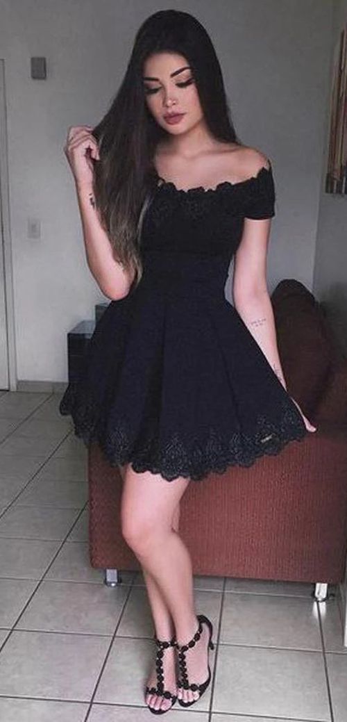 Black Lace A-line Homecoming Dress, Short Prom Dress for Teens, MH239 -   12 dress For Teens a line ideas