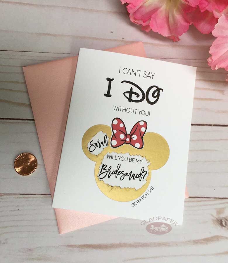 Personalized Bridesmaid proposal Disney Scratch off Cute Minnie Ears Bridesmaid card Ask bridesmaid Card I cant say I Do Disney Wedding -   12 wedding Disney invitations ideas