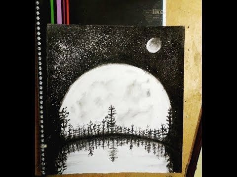 How to draw moonlight scenery ||| charcoal pencils easy way for beginners -   13 planting Drawing charcoal ideas