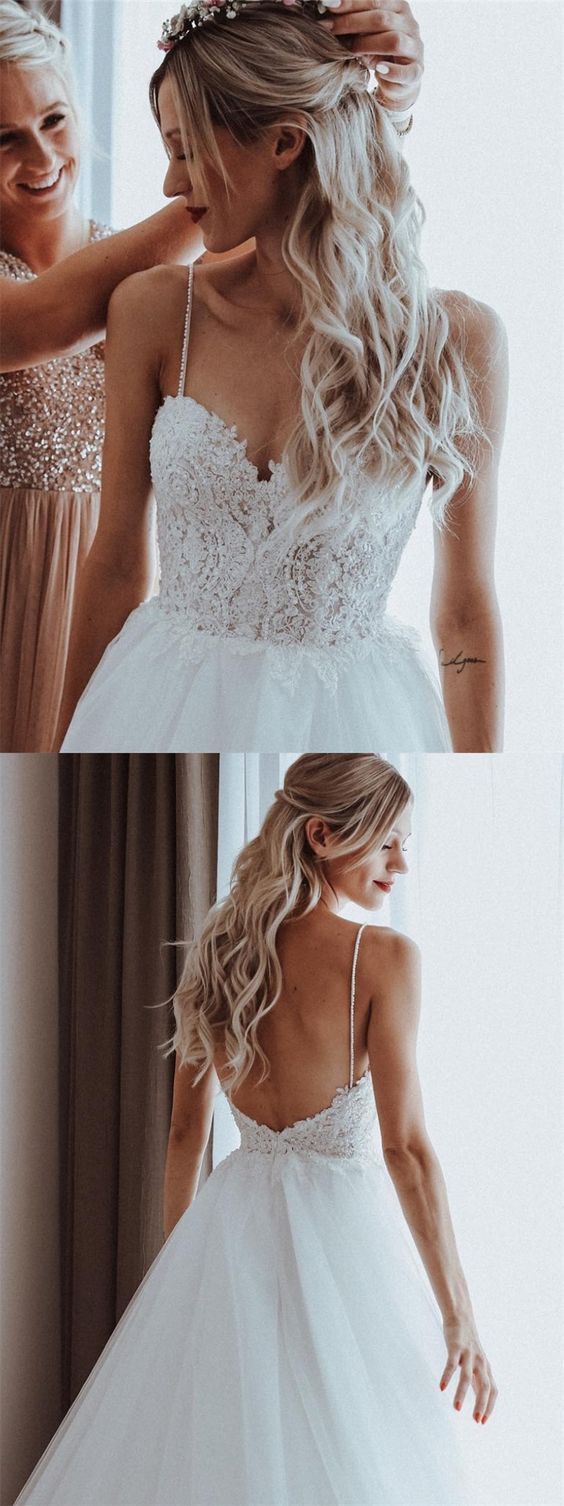 Simple Ball Gown Sweetheart Spaghetti Straps Wedding Dresses with Lace -   16 dress Ball spaghetti straps ideas