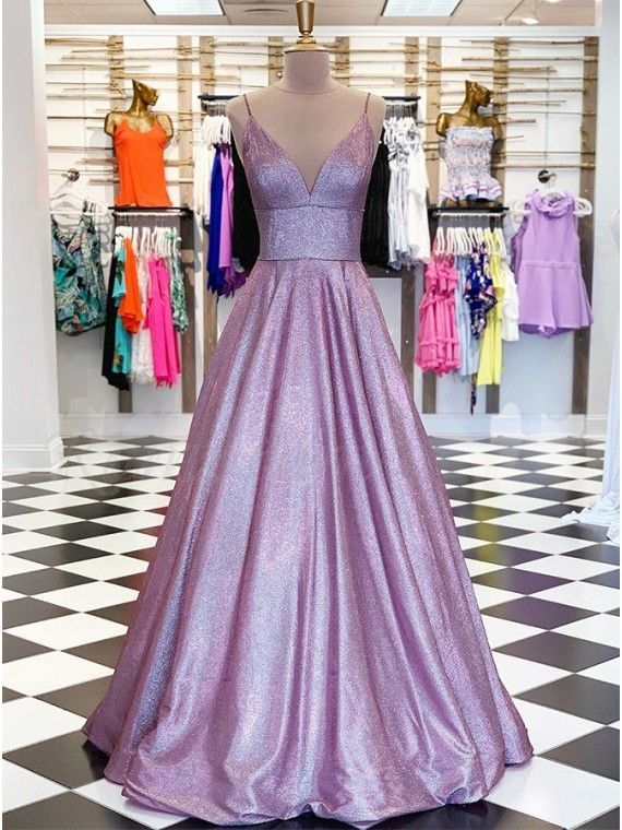 A-Line Spaghetti Straps Long Prom Dress Glitter Lilac Evening Dress -   16 dress Ball spaghetti straps ideas