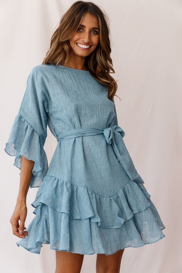 Wilshire Tiered Ruffle Hem Dress Denim Blue -   17 denim dress Outfits ideas