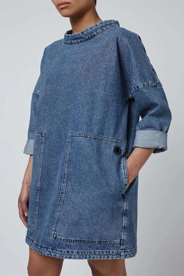 Casual Paneled Side Pockets Jean Mini Dress -   17 denim dress Outfits ideas