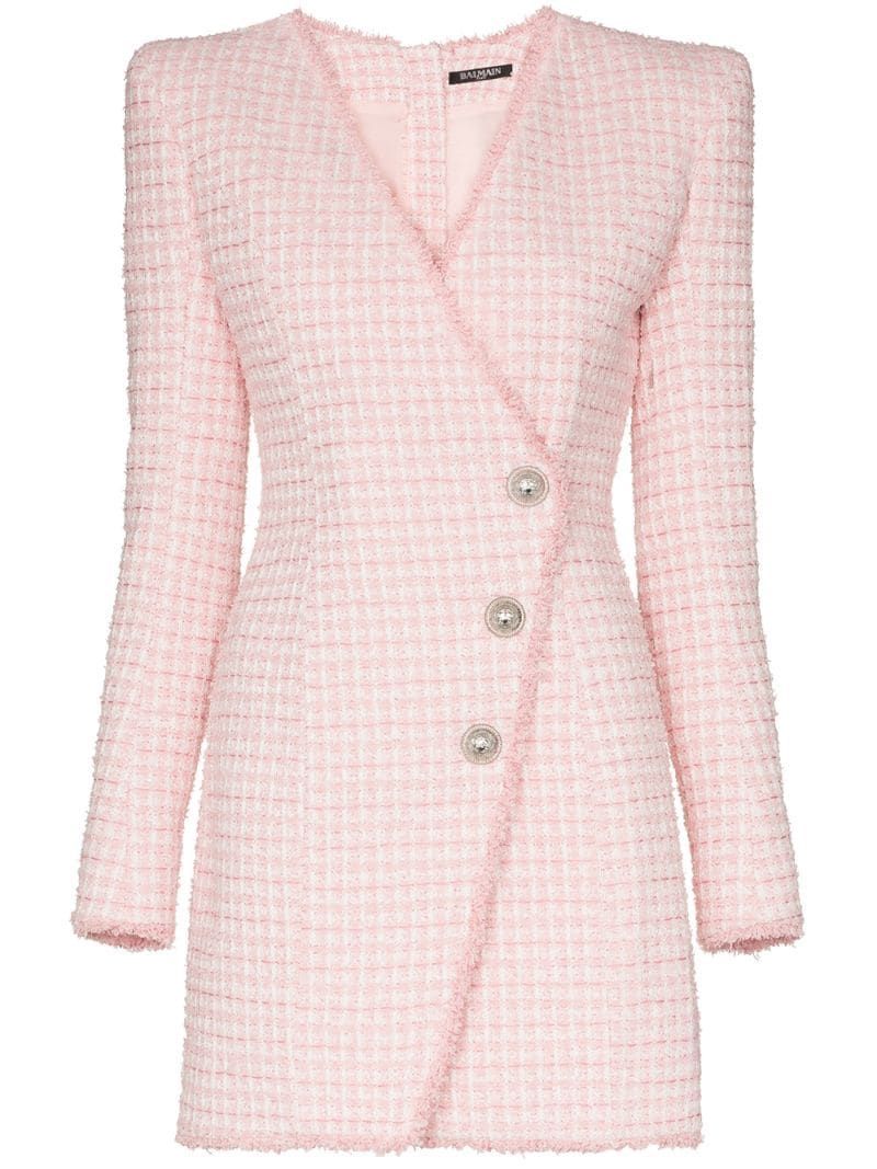 BALMAIN ASYMMETRIC-BUTTON TWEED BLAZER DRESS - PINK -   17 dress Pink fashion ideas