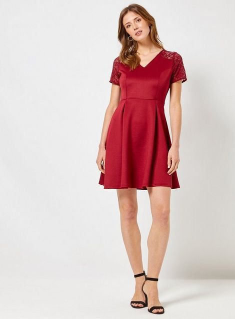 Womens Burgundy Lace Top Skater Dress - Red -   17 dress Skater burgundy ideas