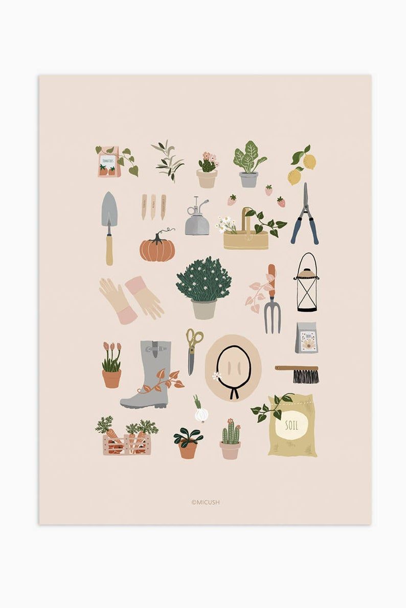 Modern gardening print, gardening wall art, gardener gift -   18 cute planting Art ideas