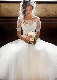 Wedding Dresses Simple, Alluring Tulle & Lace Scoop Neckline A-line Wedding Dresses With Lace Appliques Midi Bridal Uk -   19 country wedding Dresses ideas