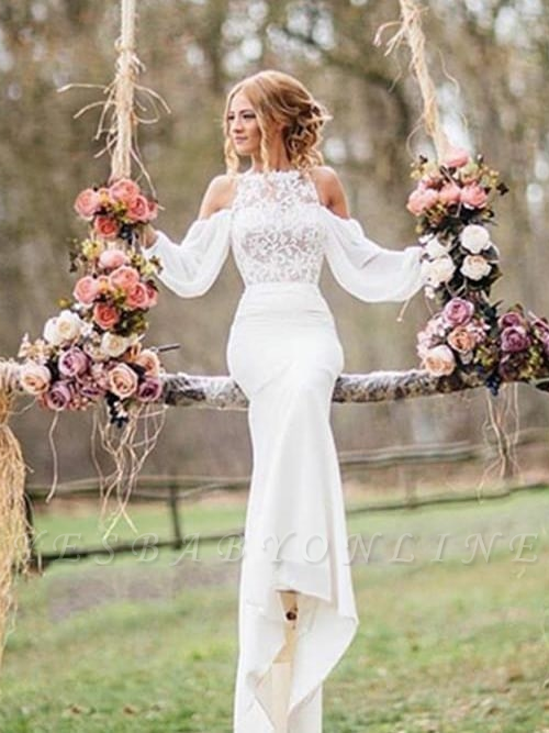 Off-the-Shoulder Long Sleeves Chiffon Mermaid Wedding Dresses -   19 country wedding Dresses ideas