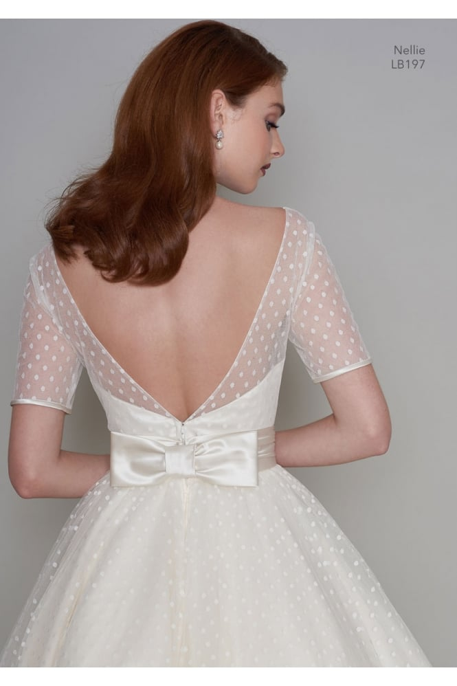 NELLIE 1950s Tea Length Polka Dot Short Vintage Wedding Dress With Sleeves -   19 cute dress With Sleeves ideas