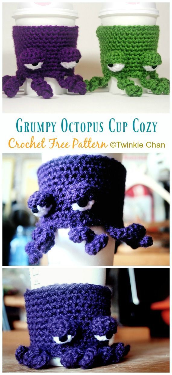 Grumpy Octopus Coffee Cup Cozy Crochet Free Pattern - Crochet & Knitting -   20 knitting and crochet Patterns cup cozies ideas