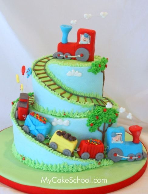 Train Cake with Spiral Tiers! – A Cake Decorating Tutorial -   13 train cake For Boys ideas
