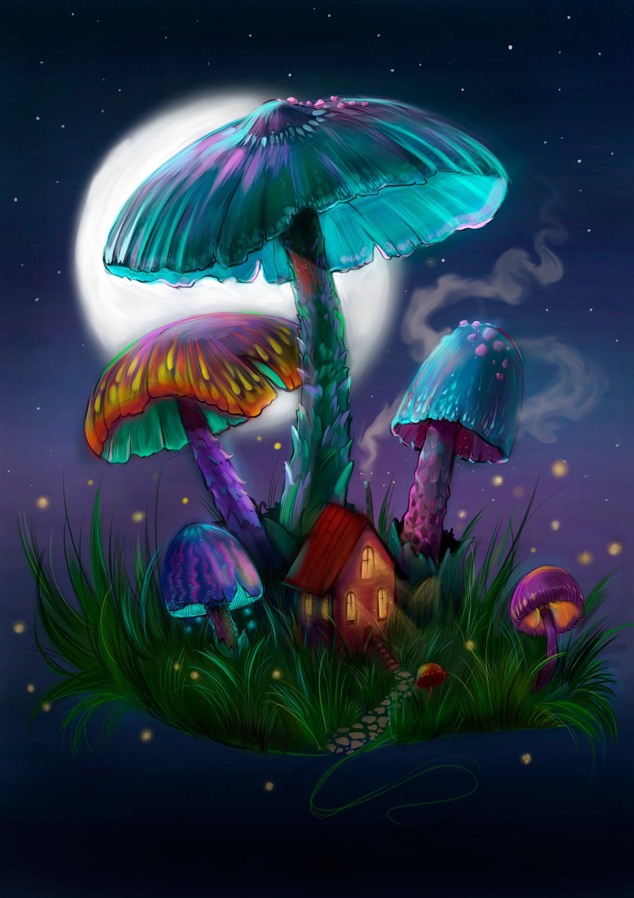 Decorative Poster Fantasy mushrooms, Psychedelic artwork, Digital Art, Home Wall Decor -   14 fantasy planting Art ideas