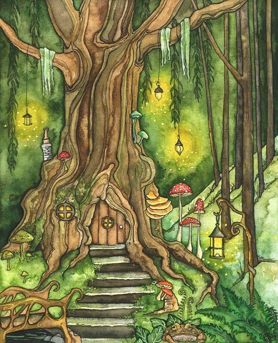 Enchanted Forest Painting, Fantasy Art, Fairy House, Fantasy, Woodland Decor, Woods, Forest, Fairy D -   14 fantasy planting Art ideas