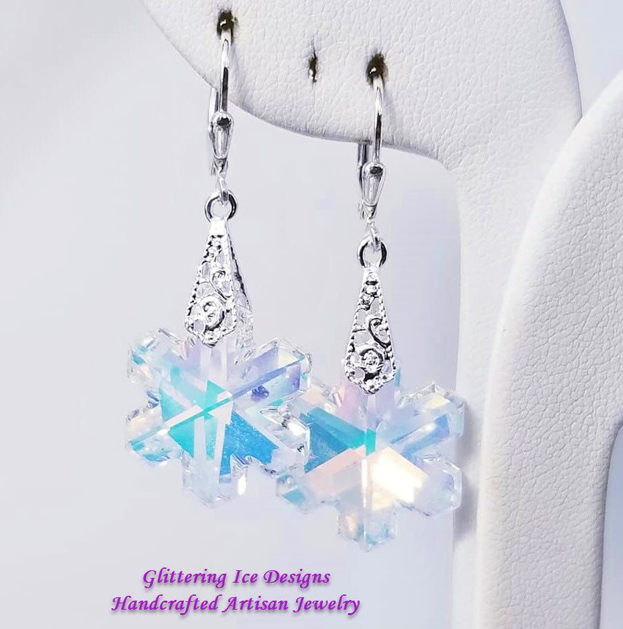 Swarovski Crystal Aurora Borealis Snowflake Earrings,Holiday Earrings,Wedding Earrings,Prom Earrings,Gift Earrings,Bridesmaid Earrings -   14 holiday Design swarovski crystals ideas