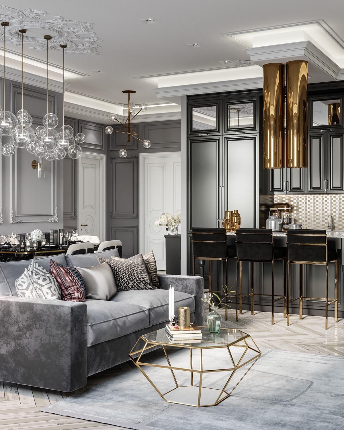 Luxury all grey and gold monochromatic living room decor -   14 room decor Classy grey ideas