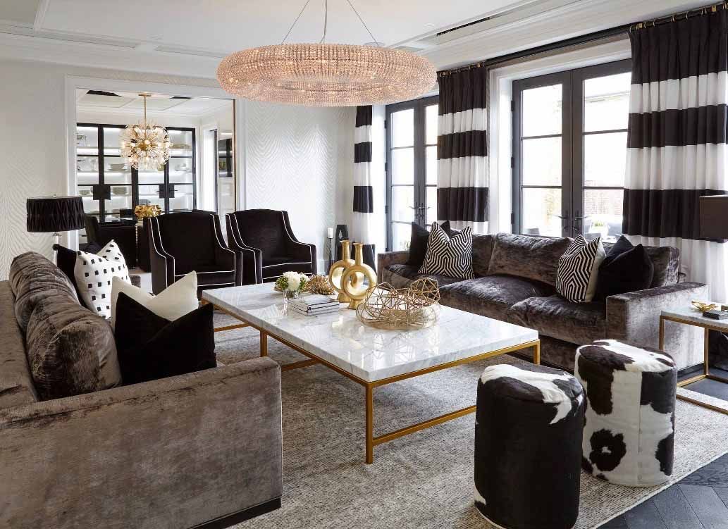 Amazing Elegant luxury living room decor with black and white velvet chairs and taupe grey modern -   14 room decor Classy grey ideas