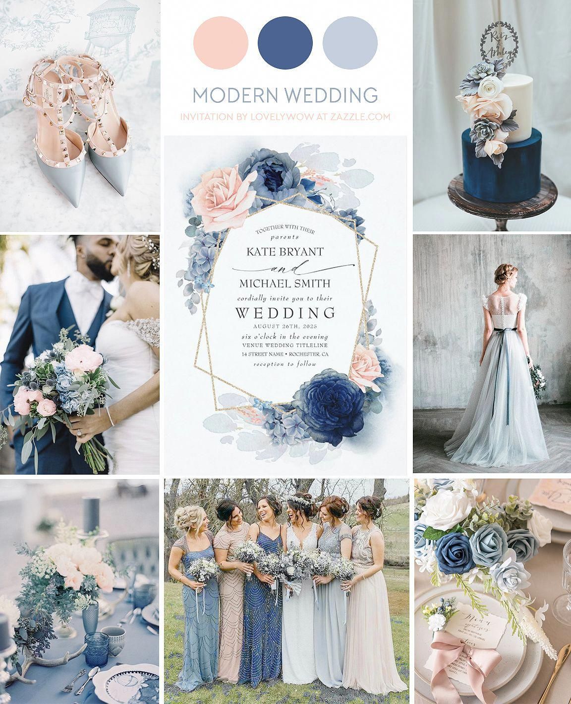 Blush Dusty and Navy Blue Floral Wedding Invitation | Zazzle.com -   14 wedding Blue navy ideas