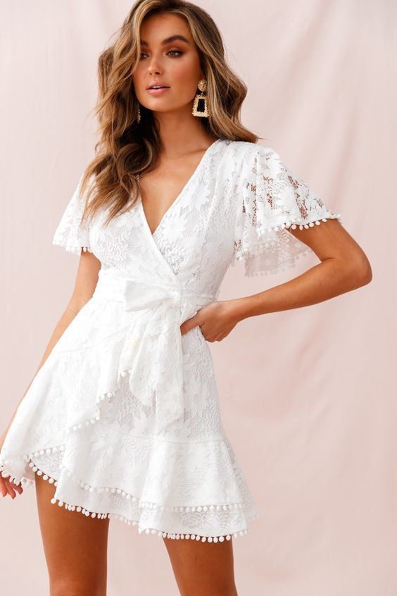 White lace ruffle short women mini dress spring summer bohemian homecoming dresses -   15 dress Spring elegant ideas