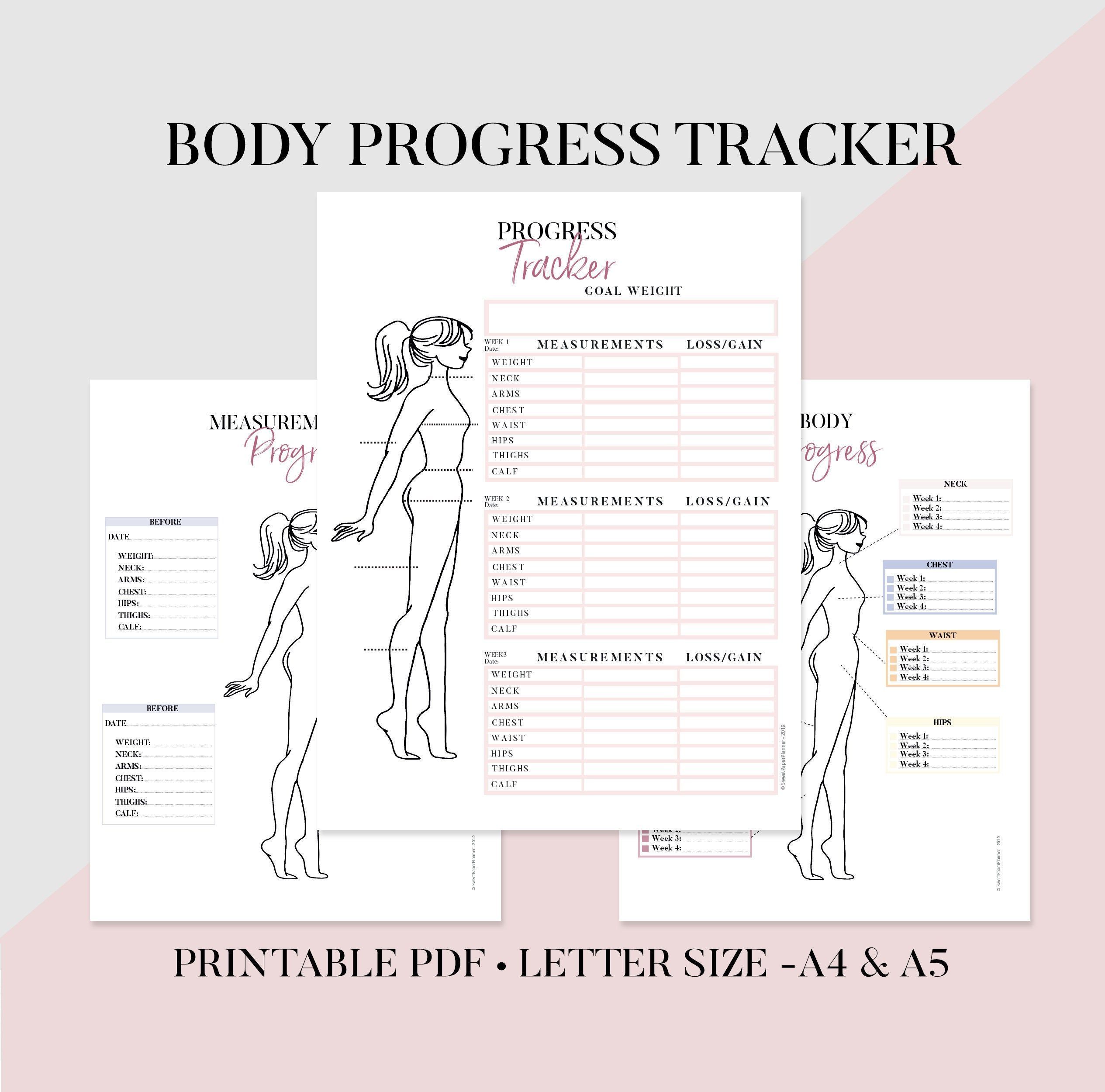 Body Progress Tracker Printable, Body Measurements Tracker, Weight Loss Tracker, Fitness Tracker, Health and wellness, health and fitness -   15 fitness Tracker measurements ideas