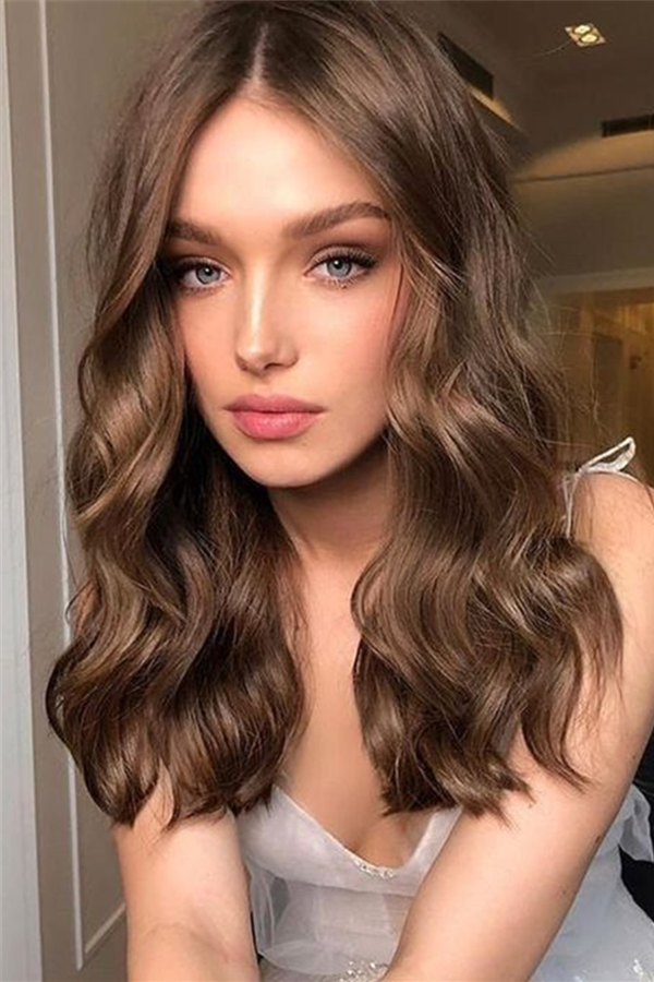 Long Middle Part Human Hair Wavy Women Wig 20 Inches -   15 hair Waves brunette ideas