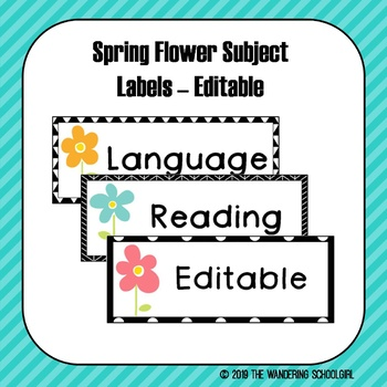 Spring Flower Subject Labels - Editable -   15 subjects Labels diy ideas
