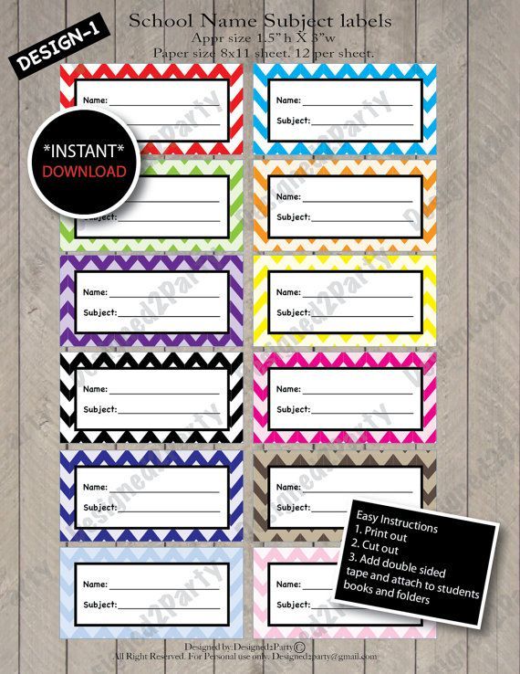 Items similar to DIY Printable Student Name and Subject Color Coded Labels and Tags- School-Instant Download on Etsy -   15 subjects Labels diy ideas