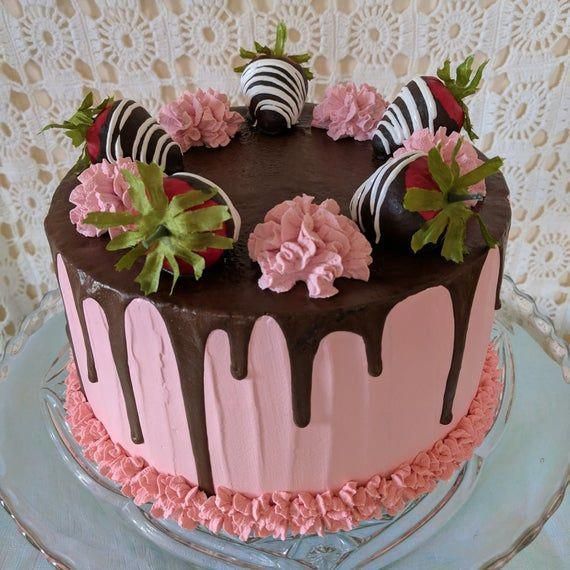 Fake cake/Faux cake/Artificial cake/Photo props/Fake food/Prop cake/Drip cake/Valentine's Day prop cake/Kitchen decor/Chocolate strawberries -   16 valentines cake ideas