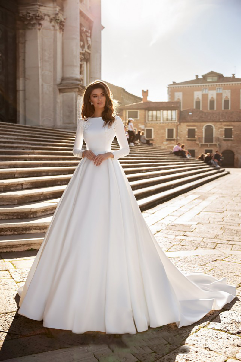 US $154.67 |Verngo A line Wedding Dress Ivory Satin Wedding Gowns Elegant Long Sleeve Bride Dress Abito Da Sposa 2020|Wedding Dresses|   - AliExpress -   17 elegant wedding Gown ideas