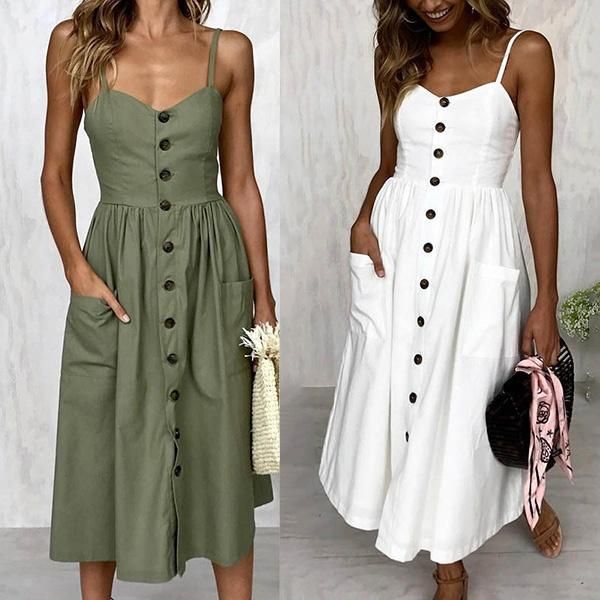 Sexy Women Sleeveless Solid Color Long Casual Dress -   18 casual dress Patterns ideas