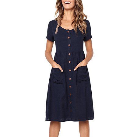 VISTA - Women's Summer Short Sleeve V Neck Button Down Swing Midi Dress with Pockets - Walmart.com -   18 casual dress Patterns ideas