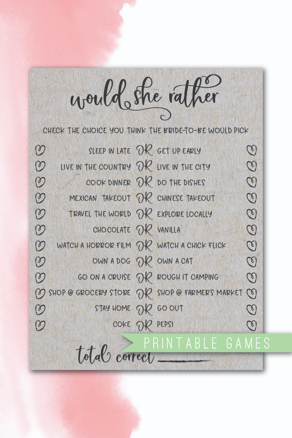 Grey Would She Rather Bridal Shower Game. Would She Rather. Printable Would She Rather. Would She Rather Instant Download Bridal Shower Game -   18 wedding Games for money ideas