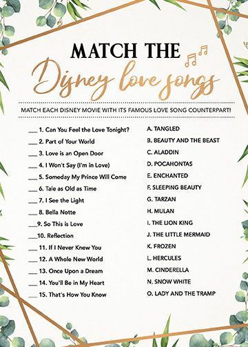 Match the Disney Song, Bridal Shower Games Printables, Bridal Shower Game Idea, Bridal Shower Instant Download, Wedding Game, Bridal Game -   18 wedding Games for money ideas