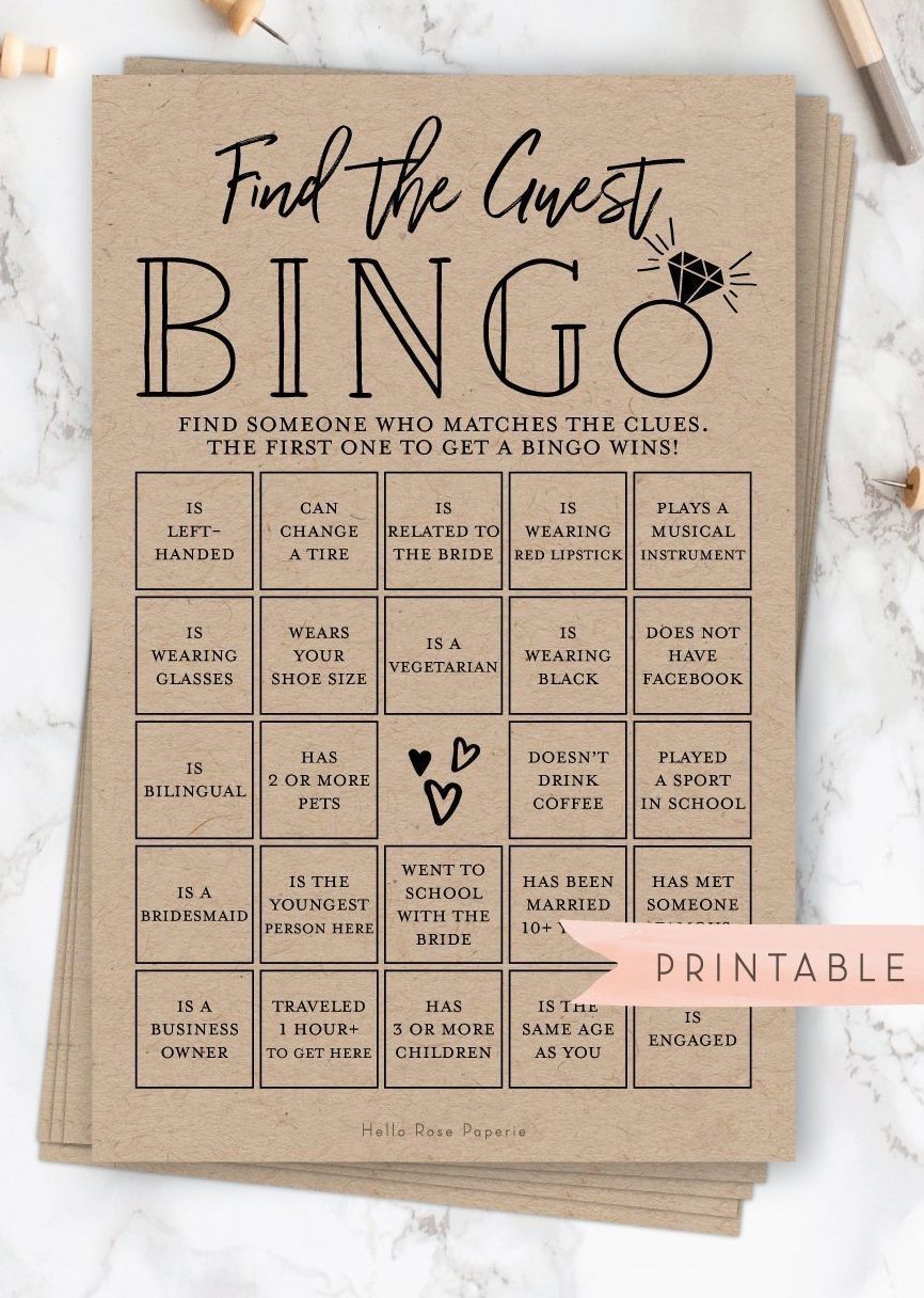 Find the Guest BINGO Virtual + Printable Bridal Shower Game . Fun Icebreaker . Kraft + White . Wedding Engagement Party . Instant Download -   18 wedding Games for money ideas