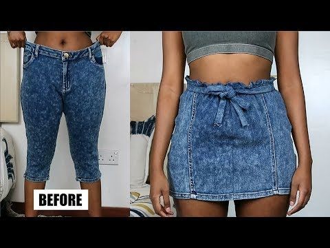 DIY Paperbag Waist Denim Skirt | Jeans Transformation -   19 DIY Clothes Denim fun ideas