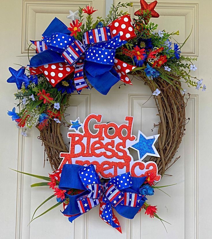 Patriotic Wreath, 4th of July Wreath, Memorial Day Wreath, Summer Wreath, Patriotic Decor, Front Doo -   19 holiday Wreaths 4th of july ideas