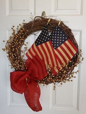 American Wreath, Patriotic Wreath, Tea Stained Flag, Country Patriotic, Memorial Day , 4th of July , Farmhouse Wreath,Military Wreath -   19 holiday Wreaths 4th of july ideas