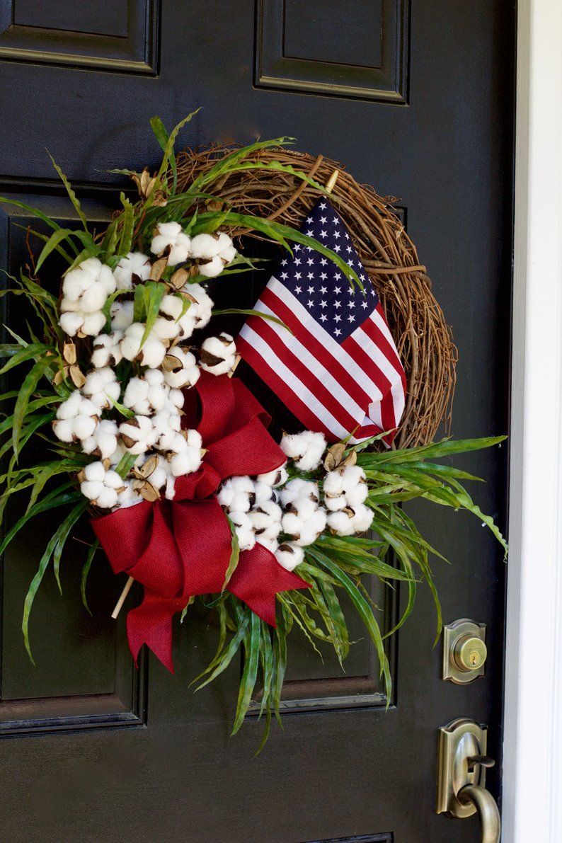 Patriotic Flag Wreath, Fourth of July Wreath, 4th of July Wreath, Summer Wreath, Front Door Wreath, Cotton Wreath, American Flag Wreath -   19 holiday Wreaths 4th of july ideas