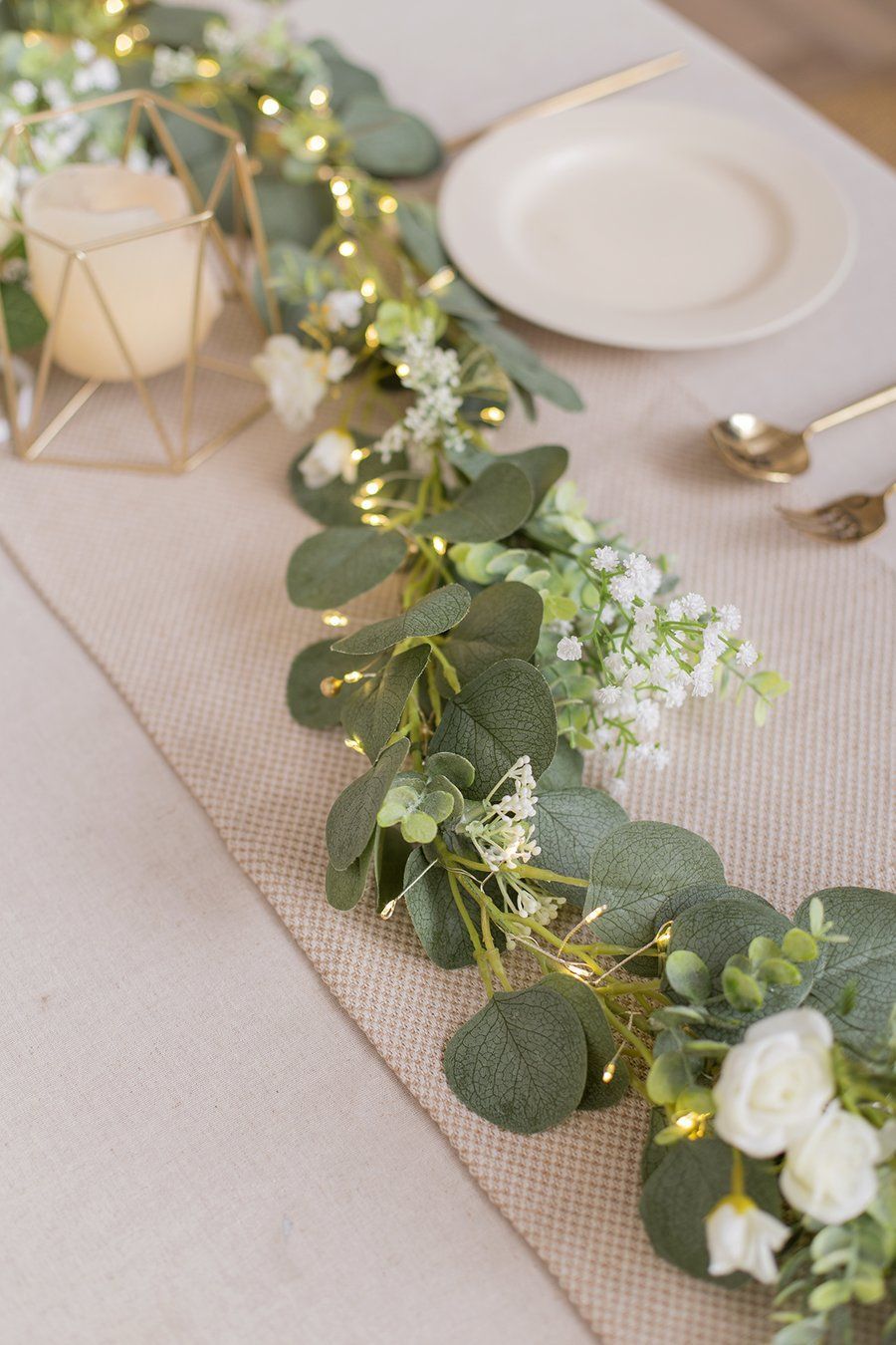 Eucalyptus Flower Runner with led Light 6.5ft - Ivory -   19 wedding Decorations table ideas