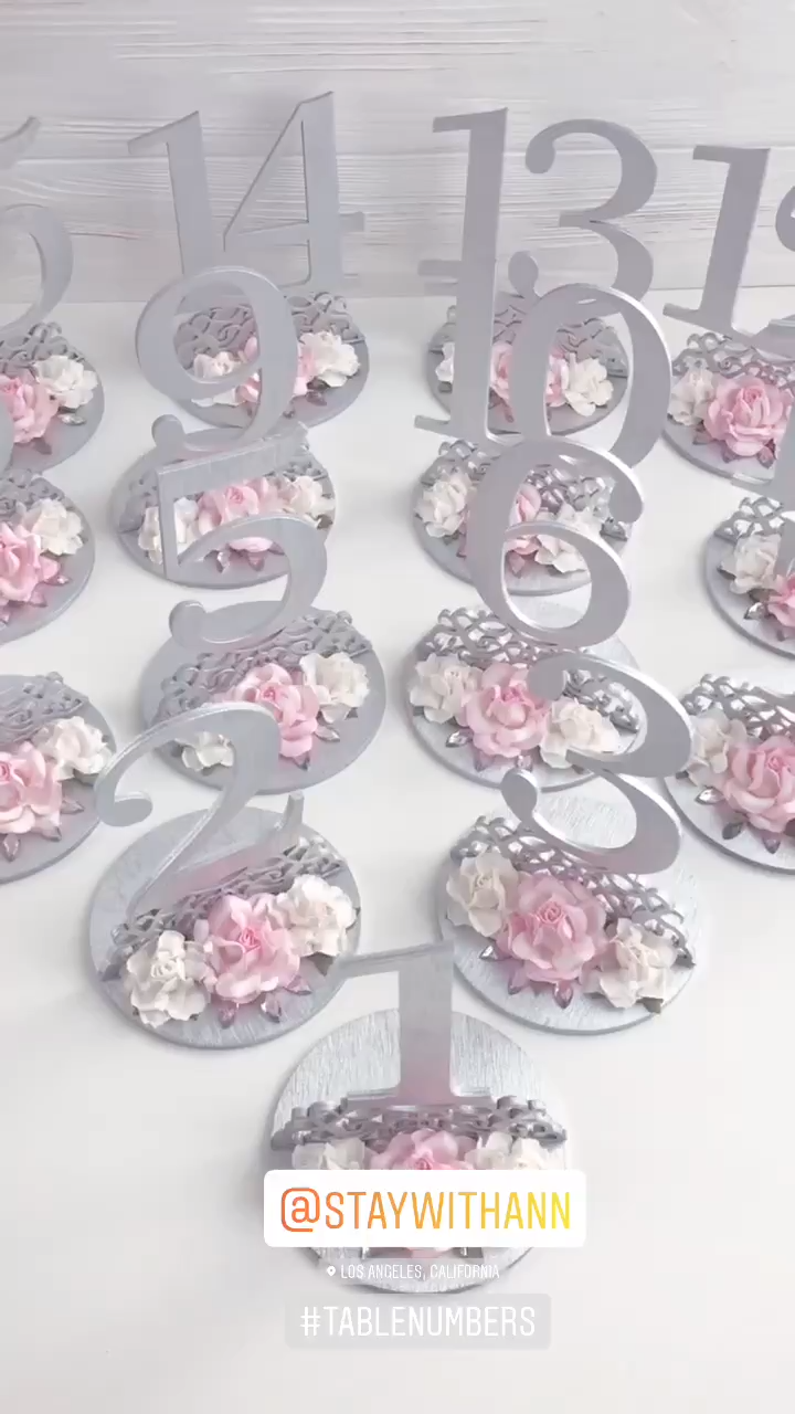Silver Table Numbers Wedding Silver and Blush Pink Wedding Decor Elegant Table Decor Wooden -   19 wedding Decorations table ideas