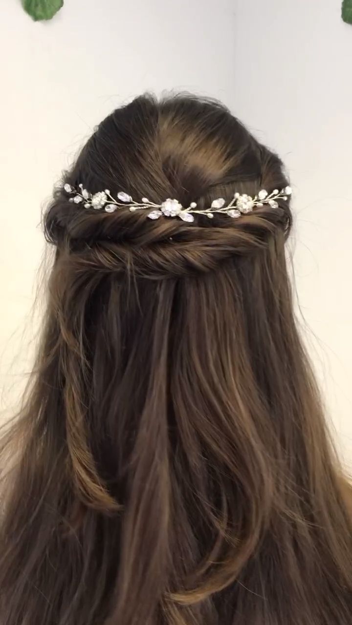 Small crystal and pearl bridal half up updo wedding hair vine - Thea - Debbie Carlisle -   23 indian hairstyles Videos ideas
