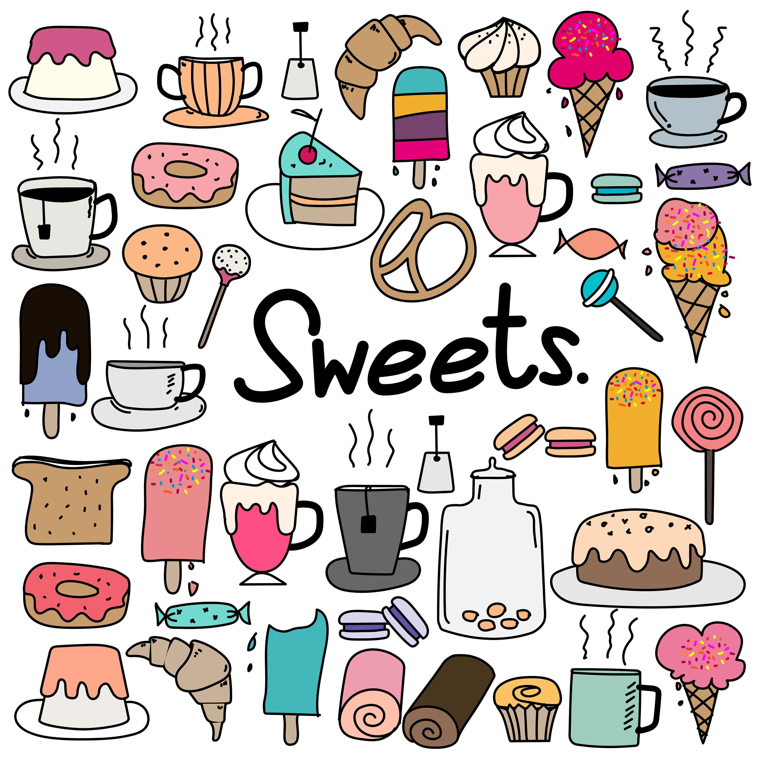 Hand Drawn Doodle Sweets Clipart, Doodle Sweets Clipart, Cake Clipart, Coffee Clipart, Clipart, Vector Files, Digital Download Clipart. -   12 cake Aesthetic drawing ideas