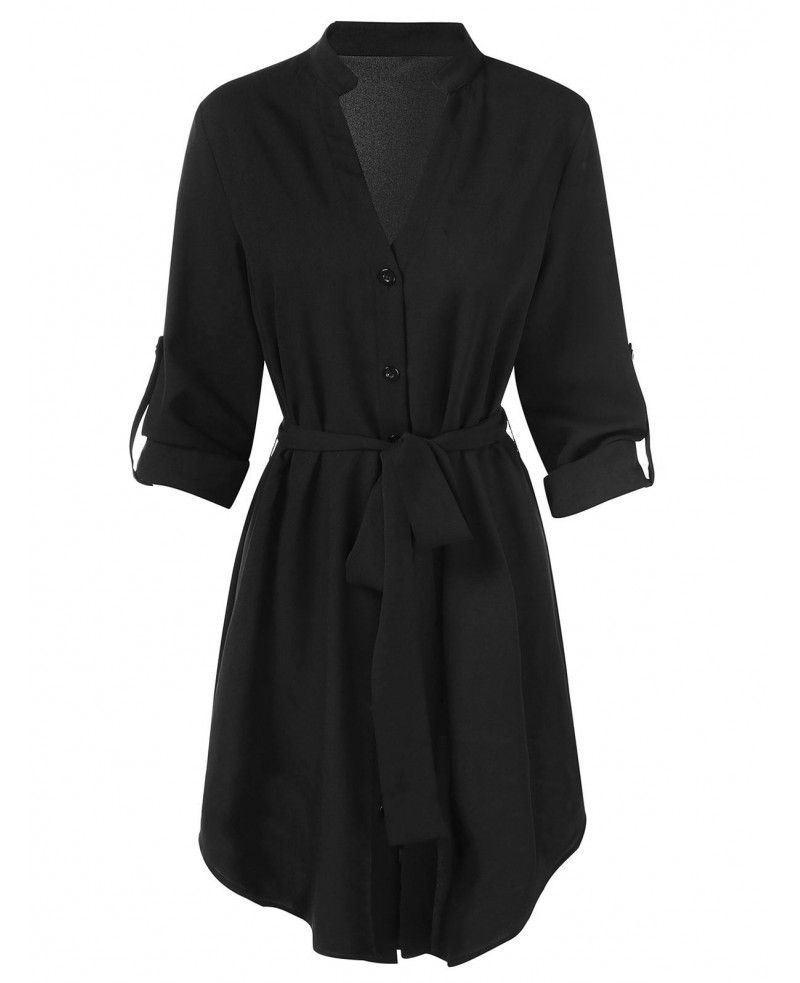Full Sleeve Button Up Dress - Black - 3P89134812 Size M -   12 dress Black camisero ideas