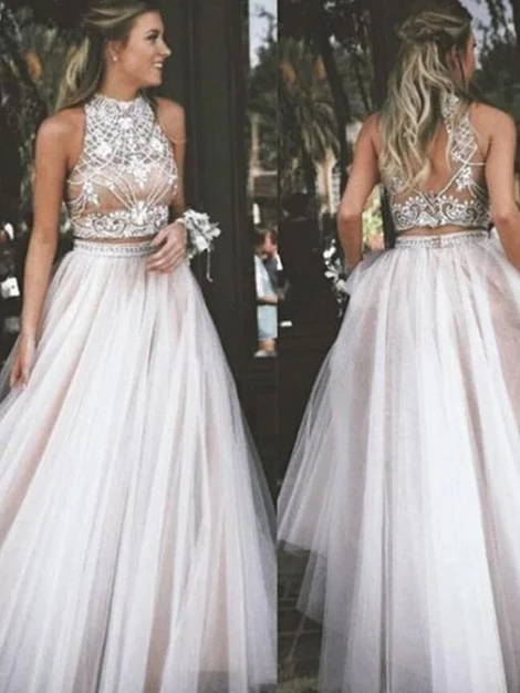 Open Back Two Pieces Long Prom Dress with Beading, Popular Evening Dress ,Fashion Wedding Party Dress PDP0114 -   14 dress For Teens open backs ideas